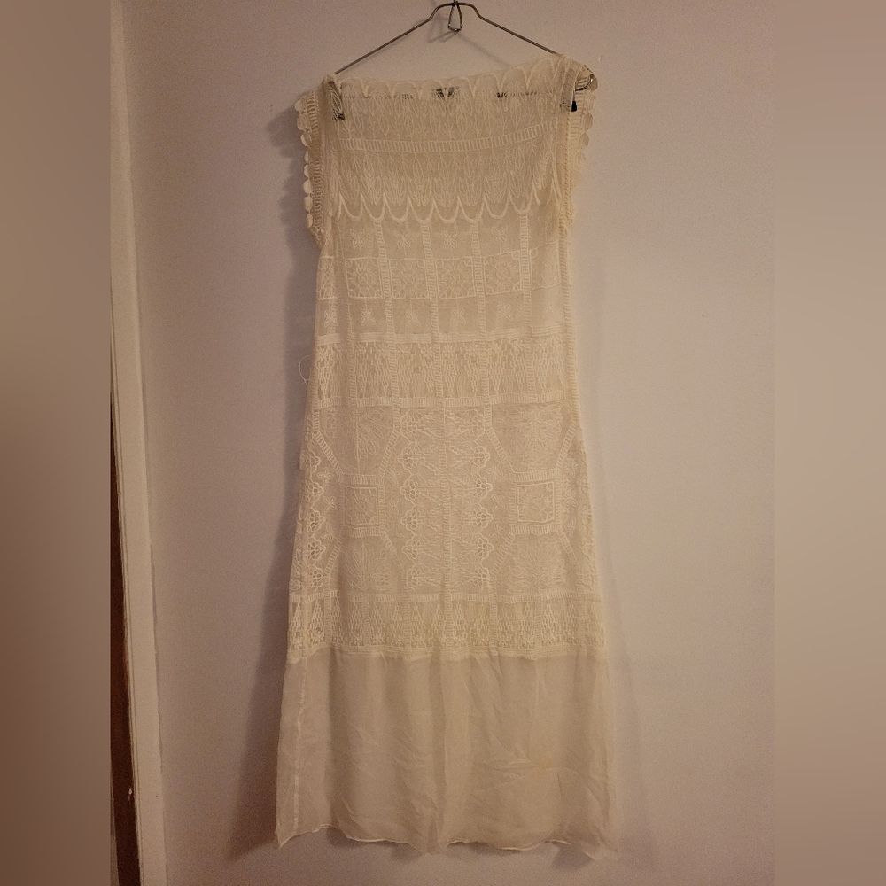 Miguelina White Lace Embroidered Maxi Dress – Size S